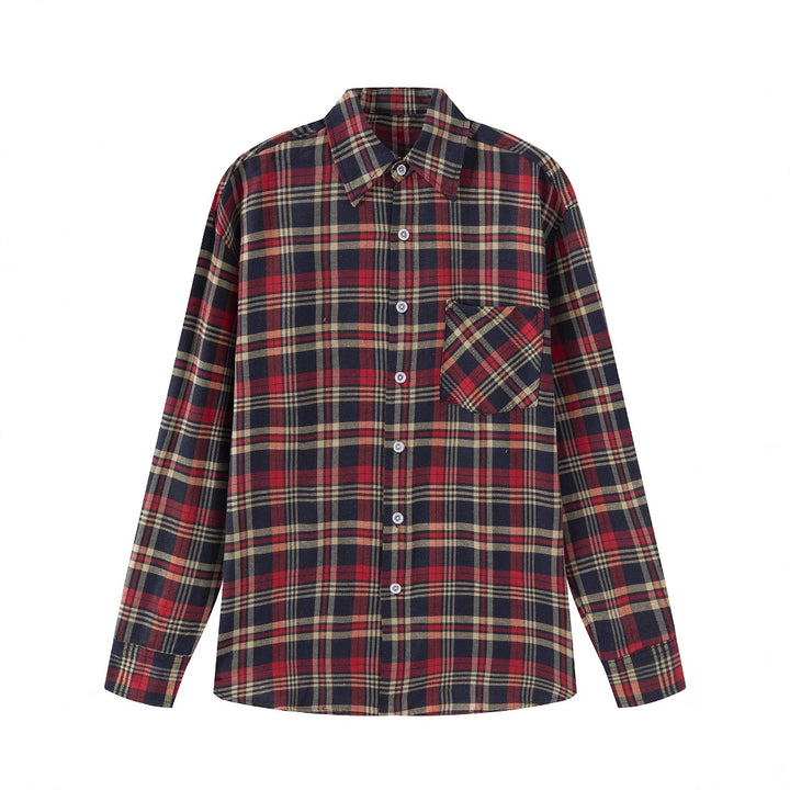 Men's casual long-sleeve checkered shirt with chest pocket Lisslune