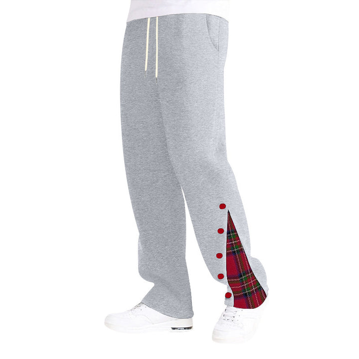 Men's fashionable leisure pants with side check pattern and adjustable drawstring Lisslune