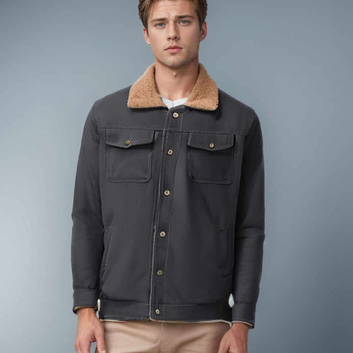 Men's robust canvas jacket with teddy collar Lisslune