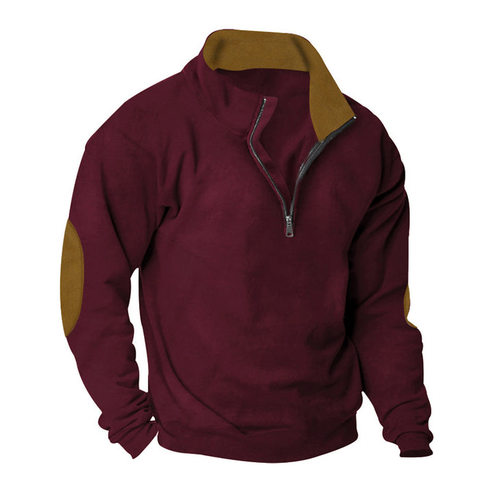 Men's Fleece Sweatshirt with Stand-up Collar and Stylish Contrast Sleeves Lisslune