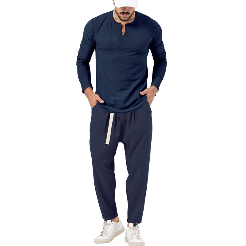 Men's Comfortable Jogging Pants with Fashionable Details and Casual Long Sleeve Shirt Lisslune