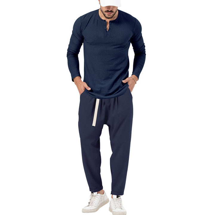 Men's Comfortable Jogging Pants with Fashionable Details and Casual Long Sleeve Shirt Lisslune