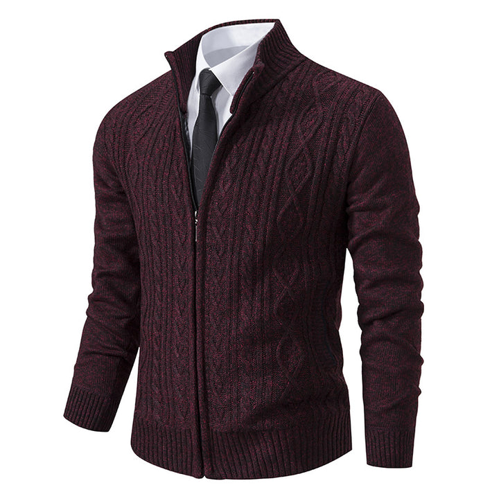 Men's cardigan with stand-up collar and textured pattern Lisslune