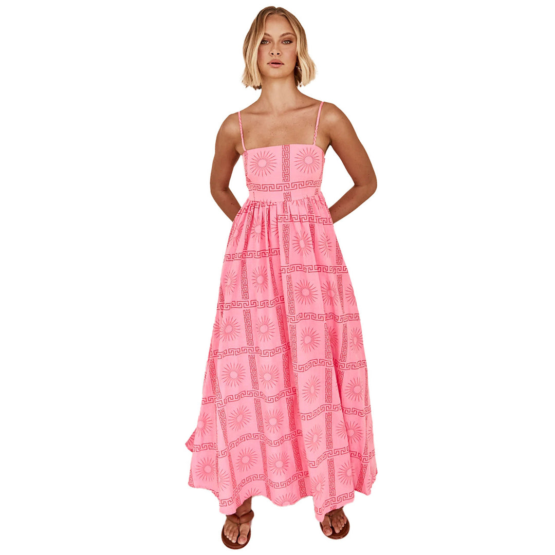 Women's maxi dress with smocked top and playful graphic design Lune London