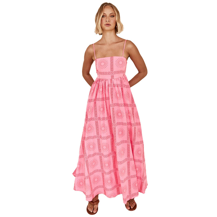 Women's maxi dress with smocked top and playful graphic design Lune London