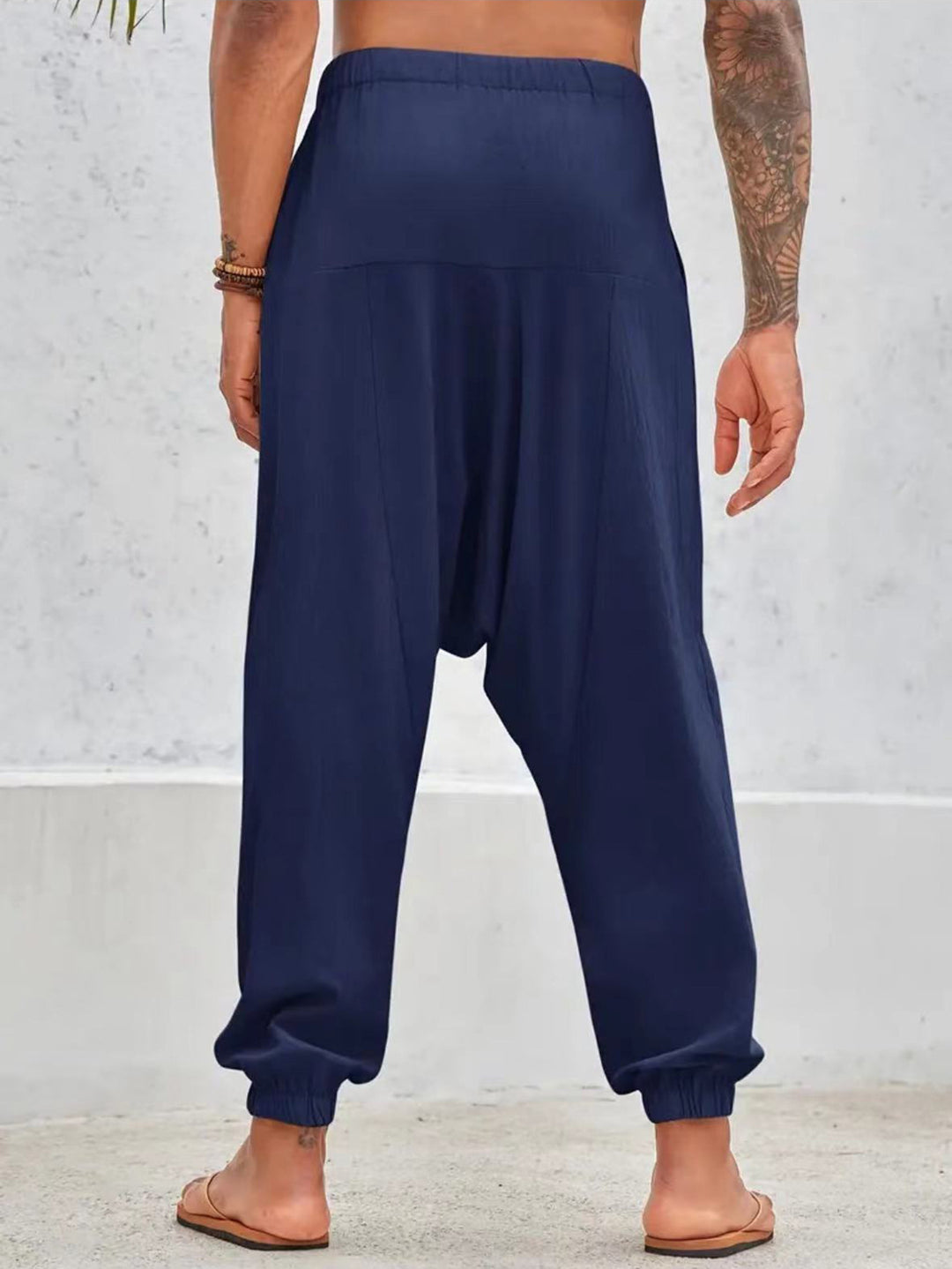 Men's Casual Harem Pants with Elastic Waist and Deep Pockets Lisslune