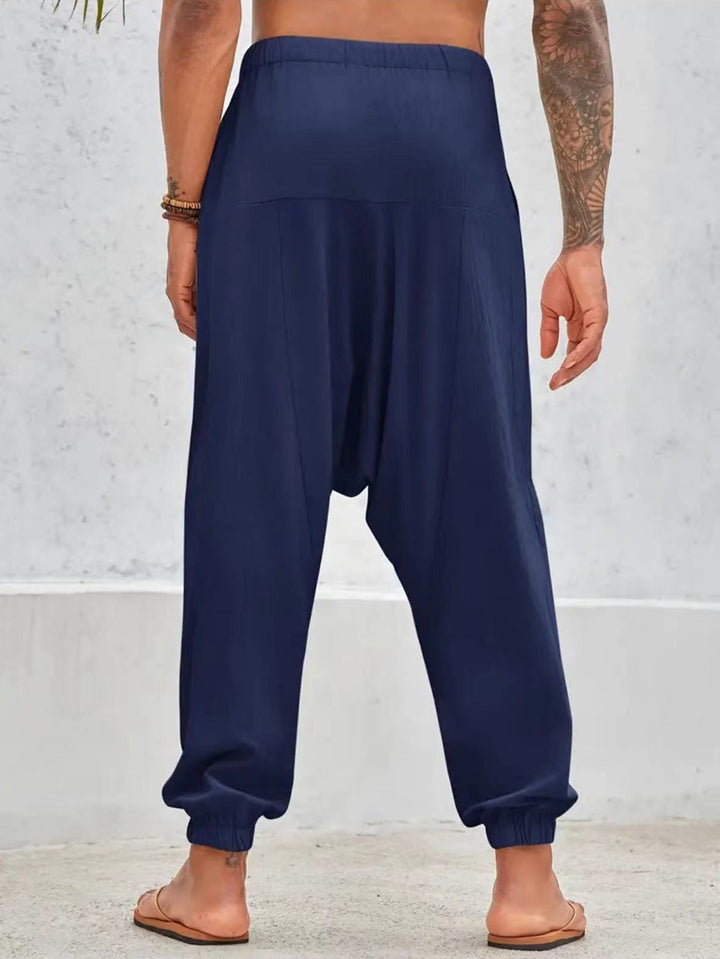 Men's Casual Harem Pants with Elastic Waist and Deep Pockets Lisslune