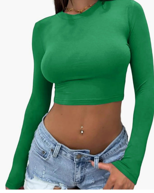 Damen elegantes langärmliges Crop-Top aus hautfreundlichem Material Lisslune