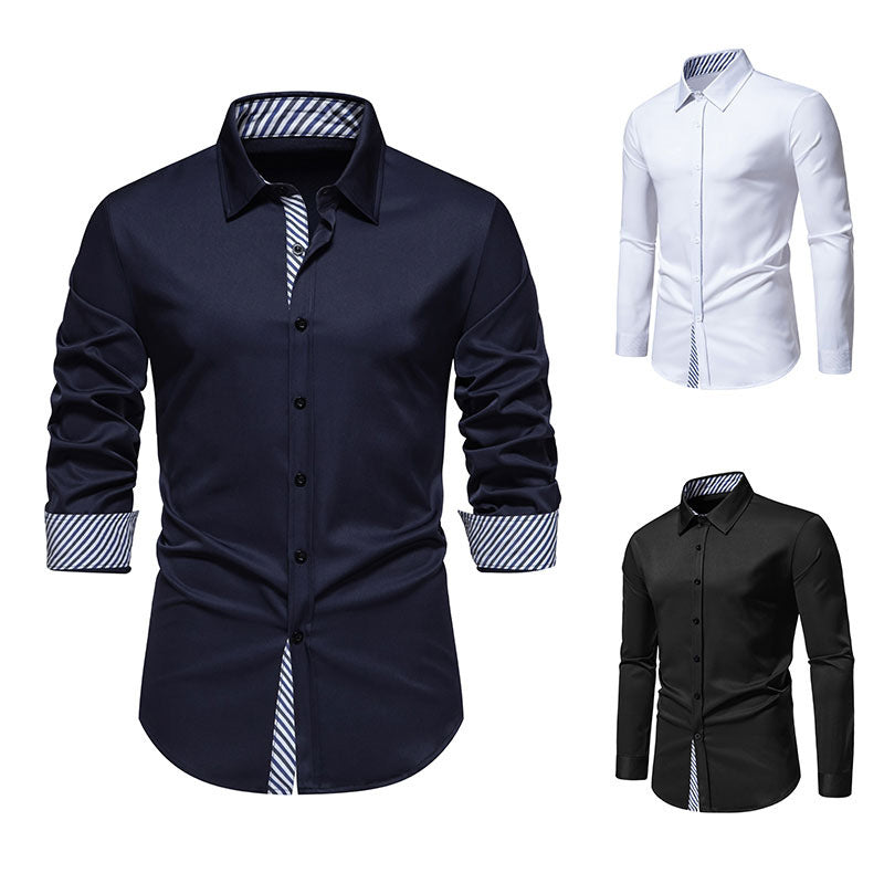Men's Long Sleeve Shirt with Modern Contrast Design Lisslune