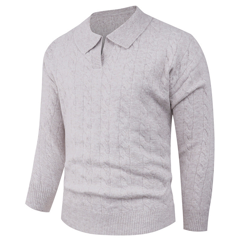 Men's sweater with modern cable pattern and polo collar Lisslune