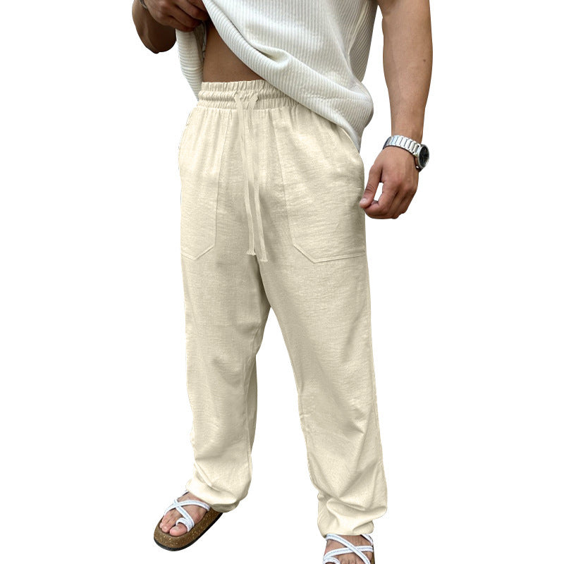 Men's Comfortable Linen Casual Pants with Elastic Waistband and Practical Side Pockets Lisslune