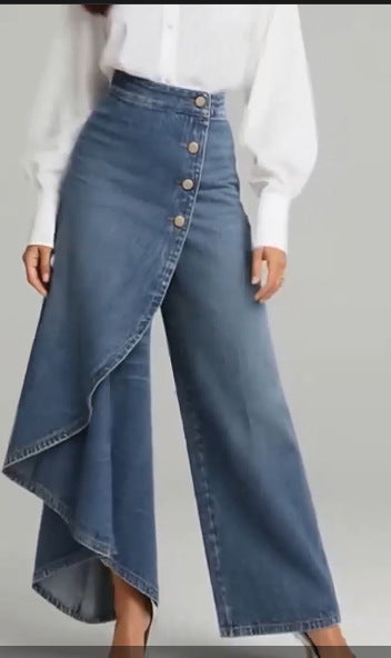 Damen Denim-Rock mit asymmetrischem Schnitt und Knopfdetails Lisslune
