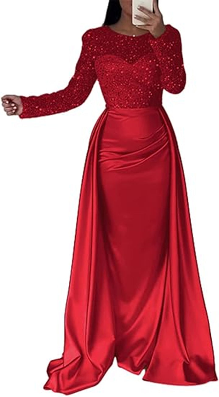 Women Elegant Evening Dress with Glitter Details and Flowing Fabric