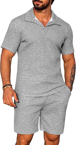 Men's Casual Short Sleeve Set with Fashionable Design and Textured Top Lisslune