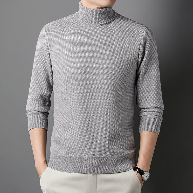 Men's Knit Sweater with High Collar and Fine Ribbed Structure Lisslune