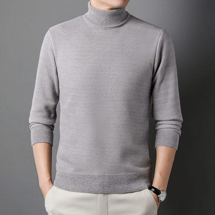 Men's Knit Sweater with High Collar and Fine Ribbed Structure Lisslune