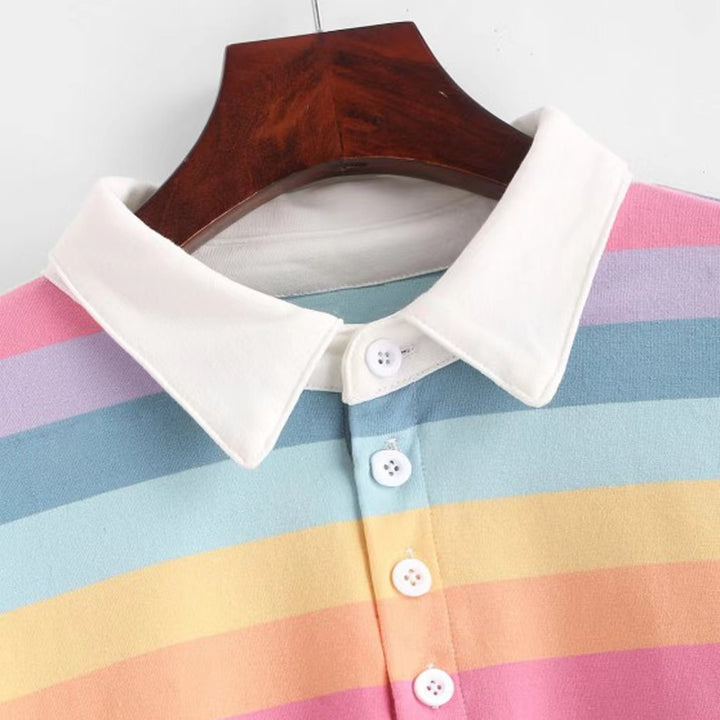 Women Cropped Polo Shirt with Colorful Stripes and Loose Fit Lisslune