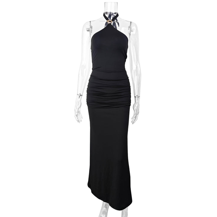 Damen Elegantes Maxi-Kleid mit sphärischem Halterneck und raffinierter Raffung Lisslune