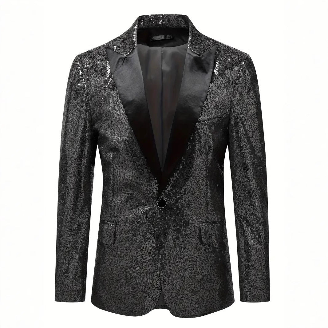 Men's festive sequin blazer with black lapel Lisslune