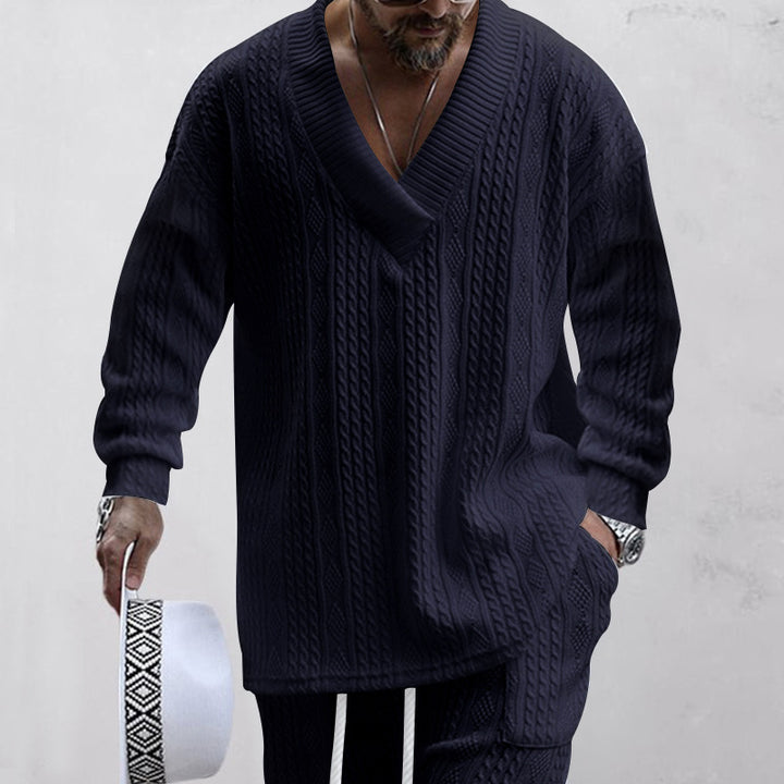 Men's casual knit sweater with V-neck and textured surface Lisslune
