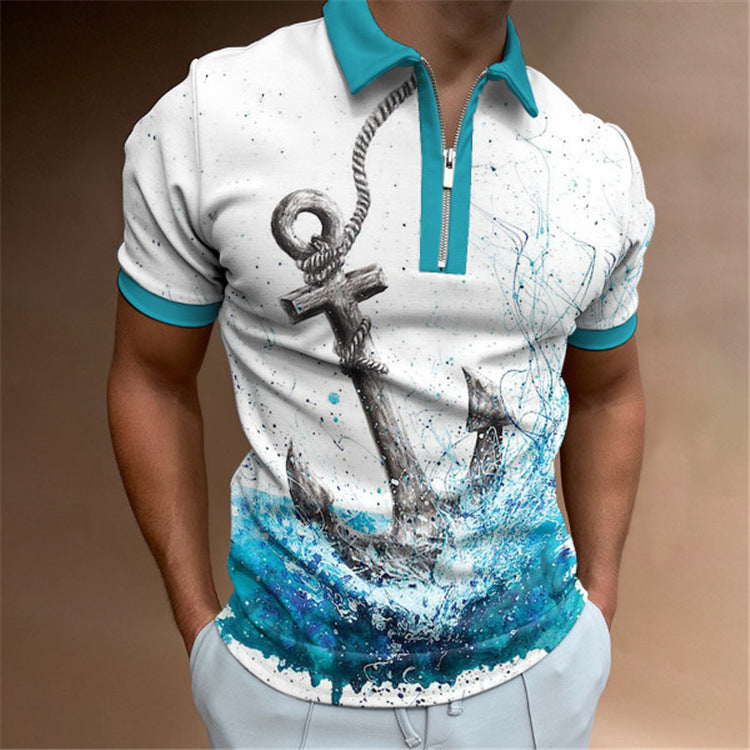 Men's polo shirt with trendy graphic design and practical zipper Lisslune