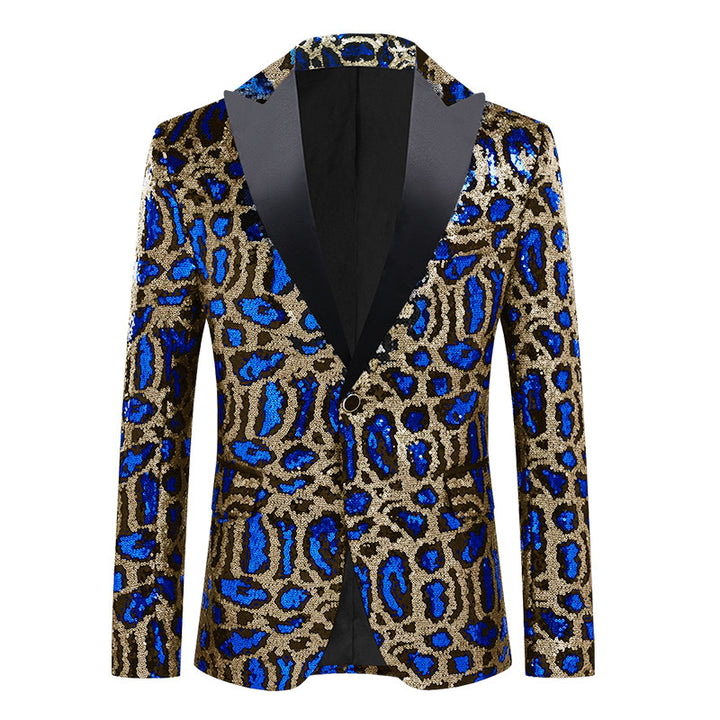 Men's elegant sequin suit blazer with modern leopard print Lisslune