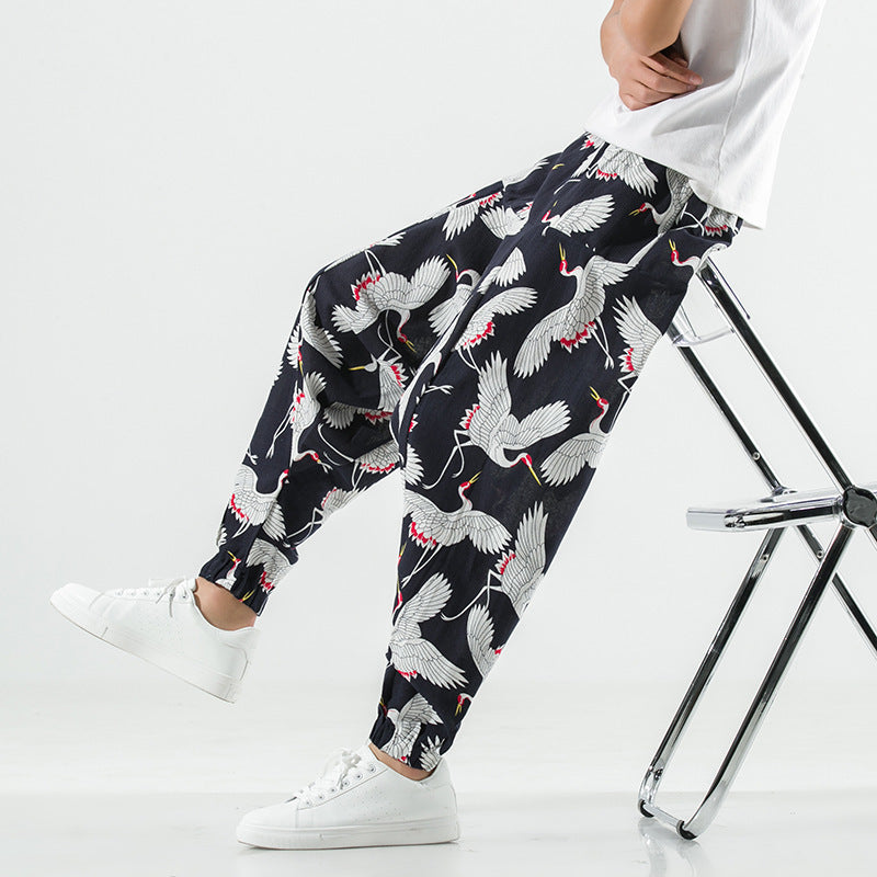 Men's casual harem pants with modern print and elastic waistband Lisslune