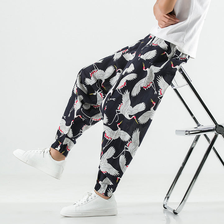 Men's casual harem pants with modern print and elastic waistband Lisslune