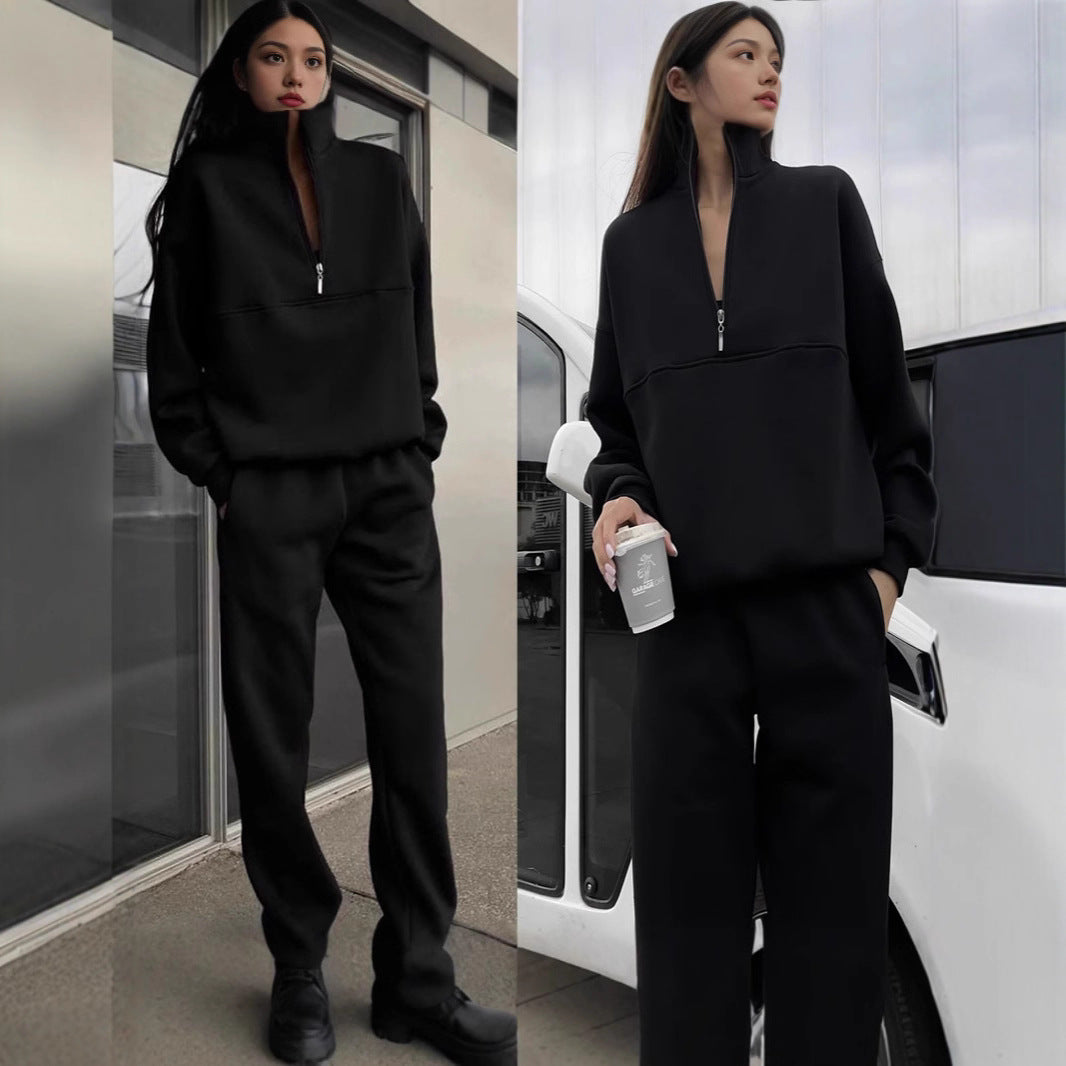 Women's sweatshirt and jogging pants set with modern stand-up collar Lisslune