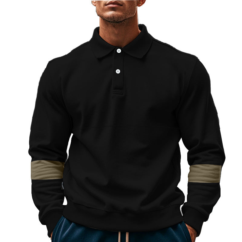 Men's Long Sleeve Polo Shirt with Stylish Contrast Sleeves and Comfortable Fit Lisslune