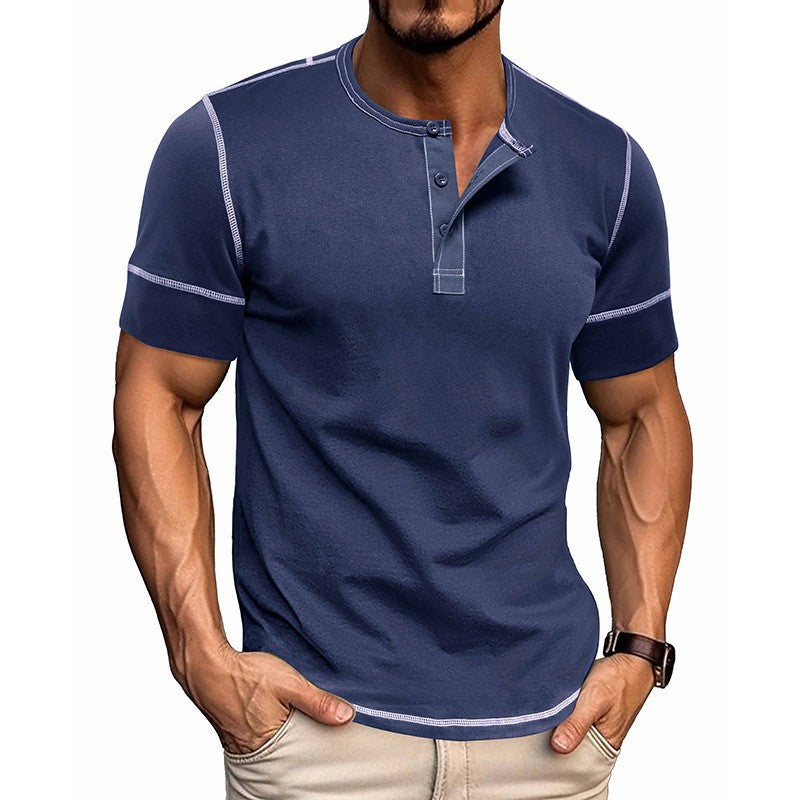 Men's short-sleeve shirt with modern Henley collar and stylish contrast stitching Lisslune