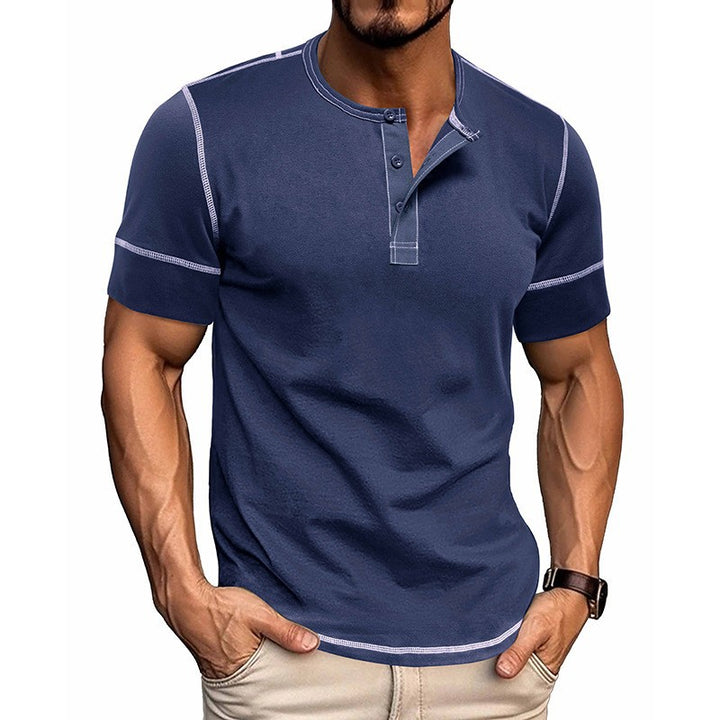 Men's short-sleeve shirt with modern Henley collar and stylish contrast stitching Lisslune