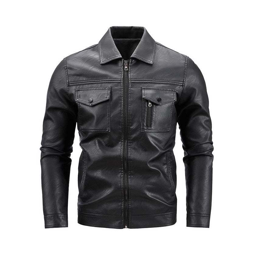 Men's high-quality synthetic leather jacket with practical pockets Lisslune