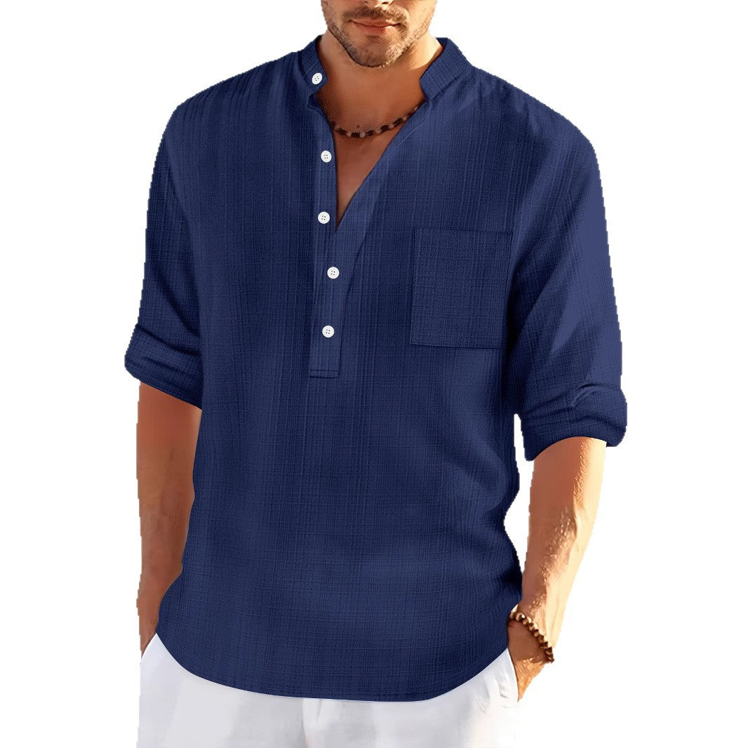 Men's casual long-sleeve shirt with texture and button placket Lisslune