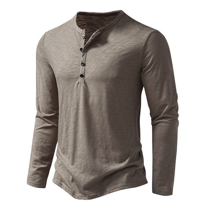 Men's Long Sleeve Henley Shirt with Button Placket and Lightweight Fabric Lisslune