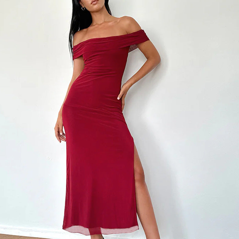 Ladies Off-Shoulder Maxi Dress with Elegant Draping Lune London