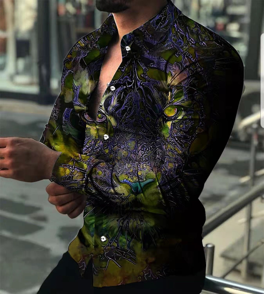 Men's long-sleeve shirt with extravagant motifs and fashionable fit Lisslune