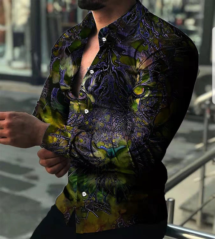 Men's long-sleeve shirt with extravagant motifs and fashionable fit Lisslune