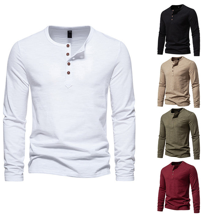 Men's Long Sleeve Shirt with Button Placket and Fine Cotton Texture Lisslune