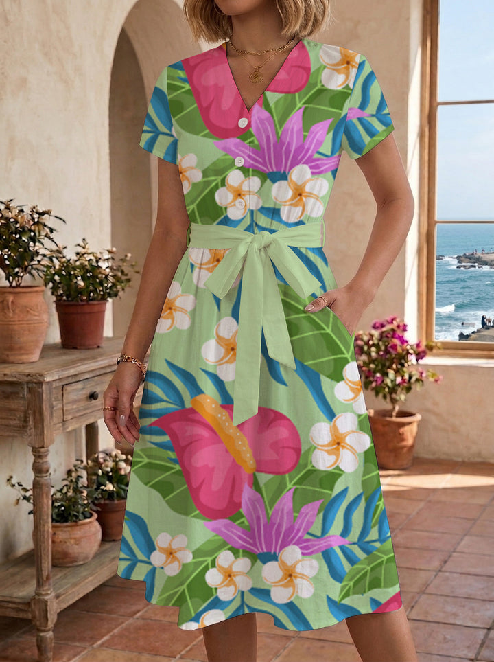 Women's Midi Dress with Floral Accents and Tailored Fit Lisslune