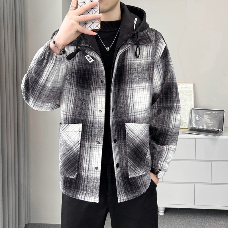 Men's checked transitional jacket with adjustable hood and practical pockets Lisslune