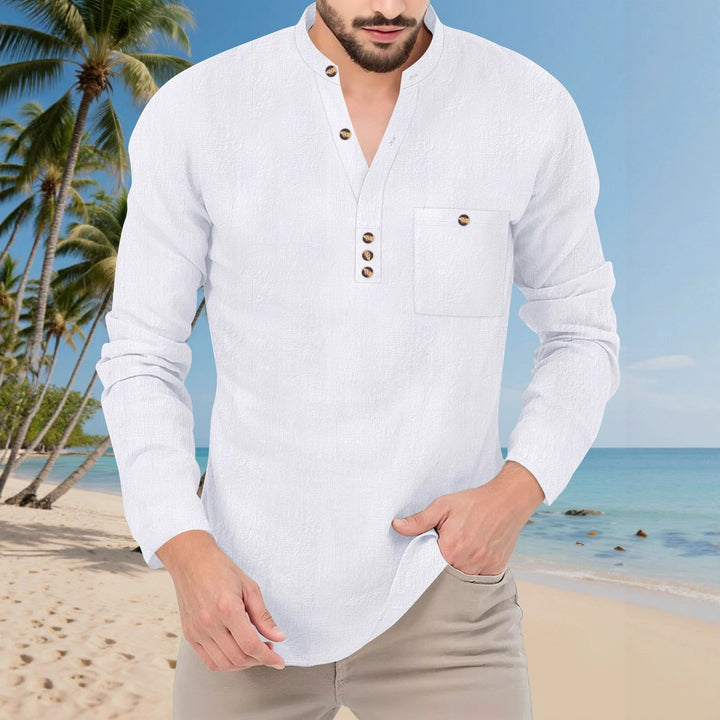 Men's Casual Long Sleeve Shirt with Button Placket and Chest Pocket Lisslune