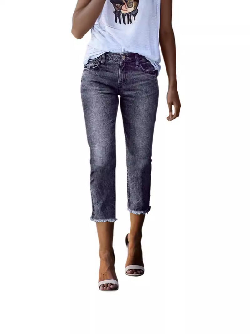 Damen zeitlose Jeans im modernen Schnitt mit cropped Bein Lisslune