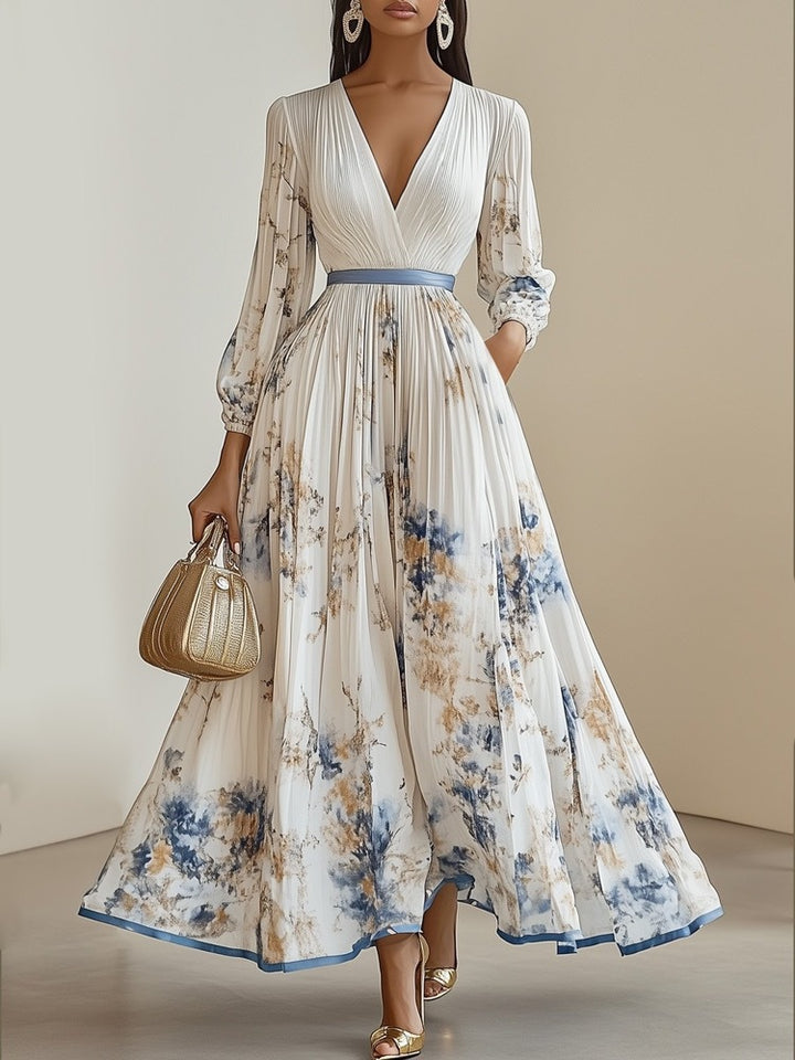 Women's Gorgeous Maxi Dress with Deep V-Neck and Floral Design Lisslune