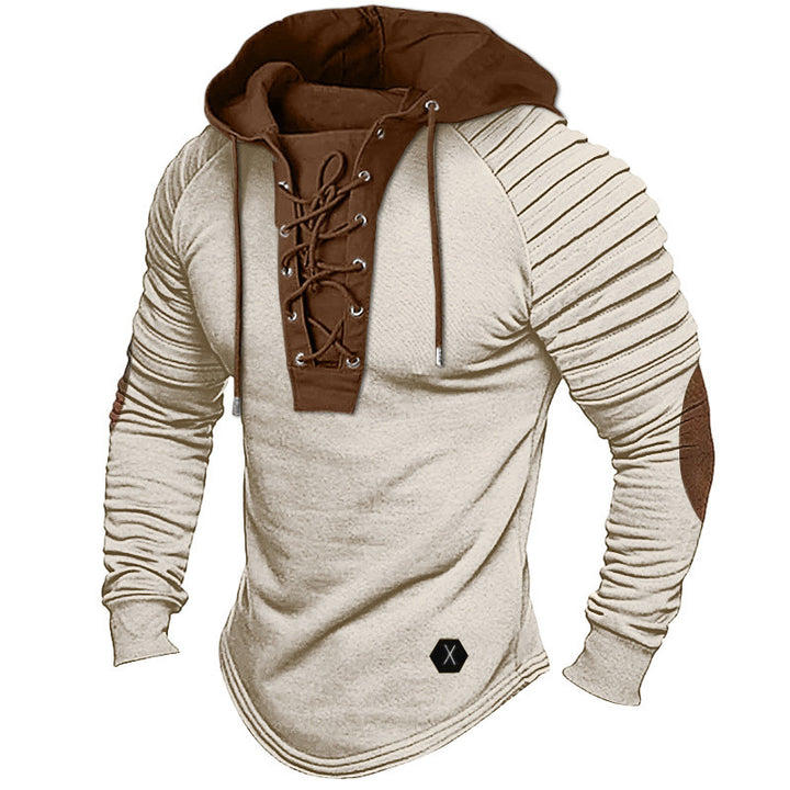 Men's casual hoodie with fashionable lacing design and structured sleeves Lisslune