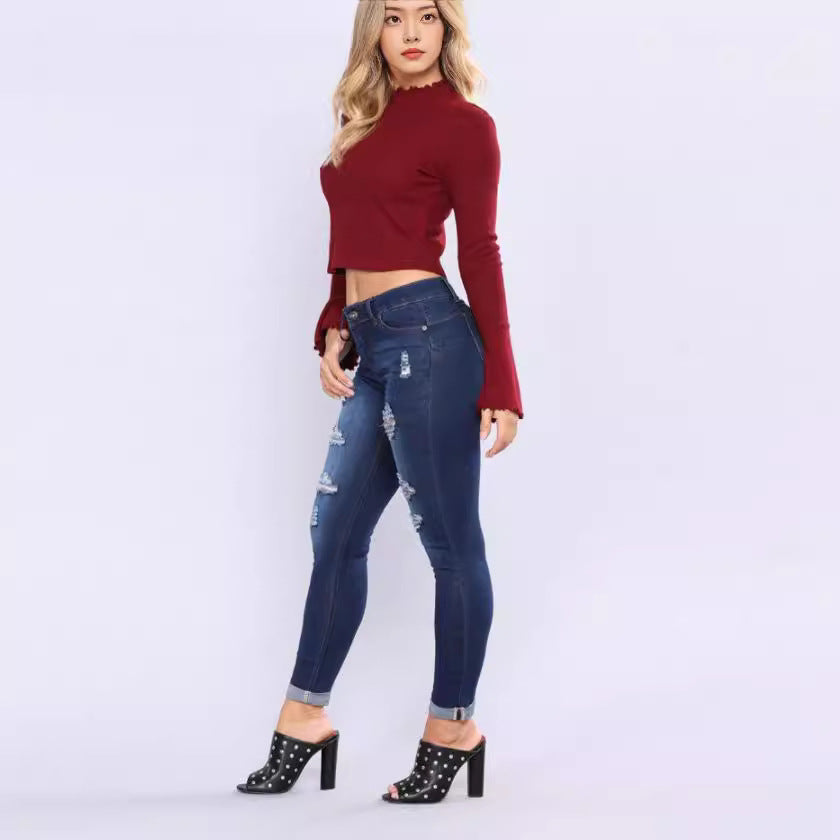 Damen Slim-Fit Jeans mit trendigen Destroyed-Details Lisslune
