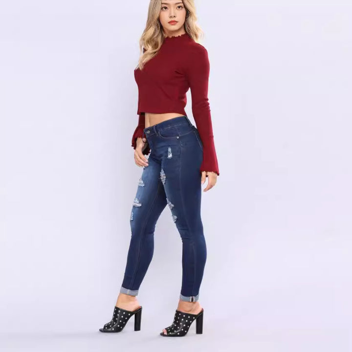 Damen Slim-Fit Jeans mit trendigen Destroyed-Details Lisslune