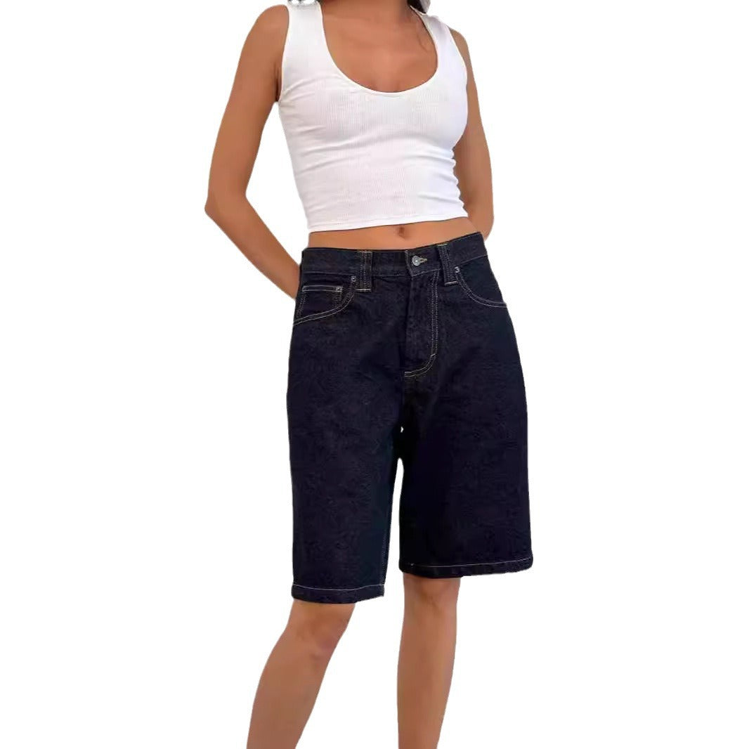 Women's casual denim shorts with a wide cut and high side pockets Lisslune