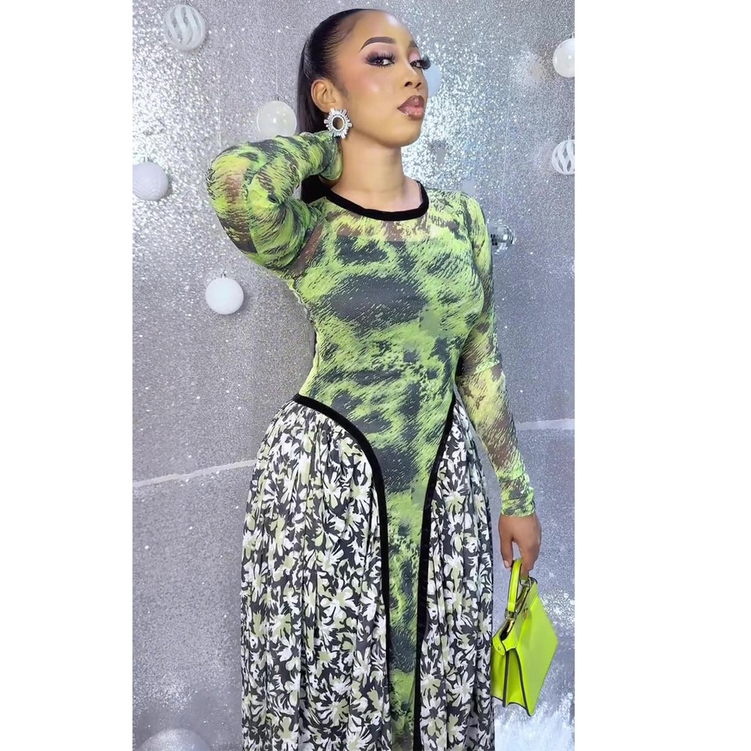 Women's Maxi Dress with Transparent Top and Floral Underskirt