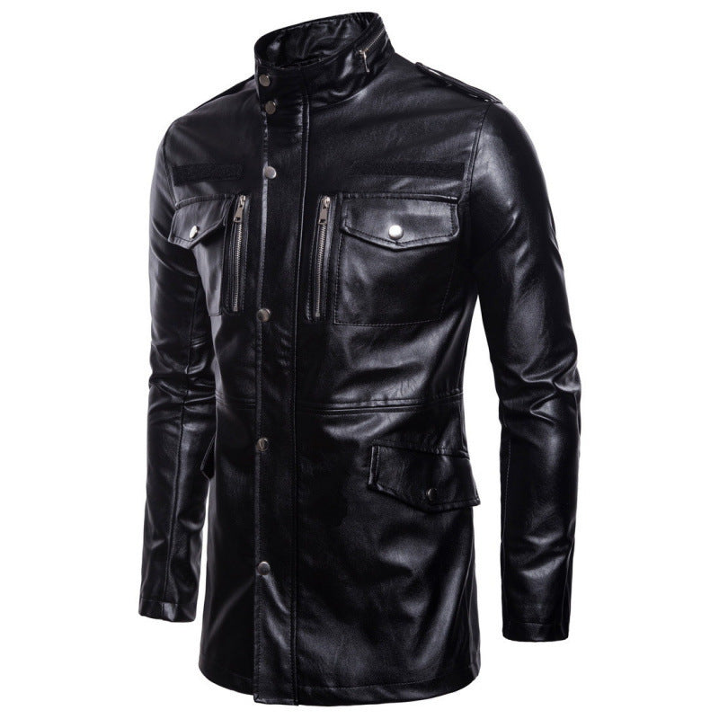 Men's Elegant Biker Leather Jacket with Asymmetrical Zipper and Practical Pockets Lisslune